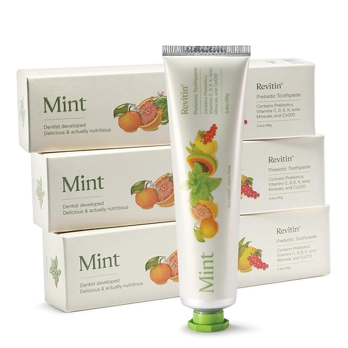Revitin Toothpaste | Fluoride-Free Prebiotic Mint Tooth Gel | No SLS, Gluten Free, Dye Free, GMO Free, No Sweeteners | Non-Toxic, Kid Approved, Pack of 3
