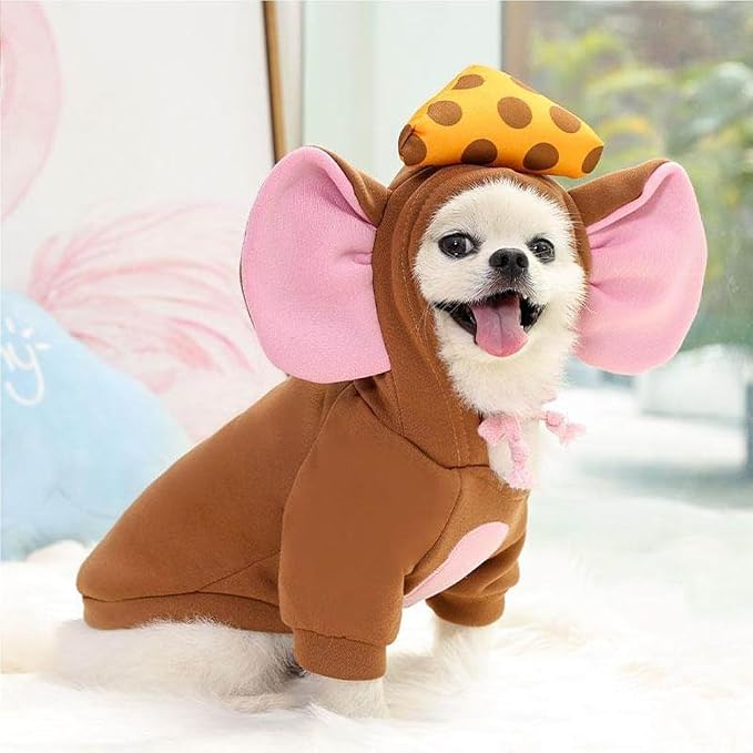 Dog Hoodie Warm Autumn Winter Pet Sweatshirt (Brown Mouse Shape,L) | Cute styling Pet Clothing Coat For 2-25 Lbs Small Medium Dog Cat French Bulldog Chihuahua Pug Boston Terrier Poodle Dachshund