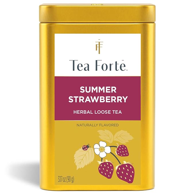 Tea Forte Summer Strawberry Premium Loose Leaf Caffeine-Free Herbal Tea Blend Canister, Makes 35-50 Cups