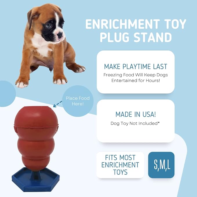 Freezer Holder & Packing Stand Compatible with Kong Dog Toys & Other Enrichment Toys | Enrichment Prep Stopper Stand Accessory for Dogs | Made in USA (Blue SM, MED, LG)