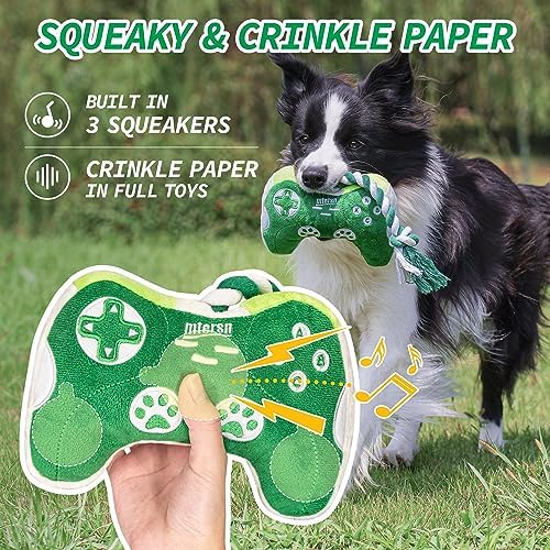 MTERSN Squeaky Dog Toys with 3 Squeakers for Interactive Playtime, Green