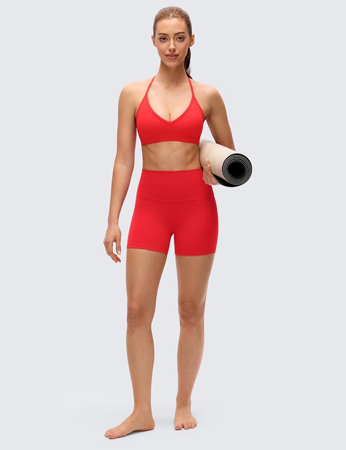 CRZ YOGA Butterluxe Soft Double Lined T-Back Sports Bras for Women - V Neck Adjustable Strap Yoga Crop Top Casual Non Padded