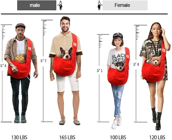 Tomkas Small Dog Cat Sling Carrier Puppy Purse Travel Wrap Soft Crossbody Pet Bag (Red, M - Zip Pocket & Classic Strap)
