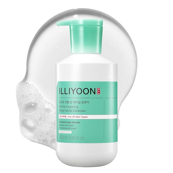 Illiyoon Gentle Deep Facial Cleanser | Low pH Gel-to-Foam Face Wash for Sensitive Skin, Hydrating Gel Cleanser & Daily Makeup Remover, Korean Skincare, 8.45 fl.oz.