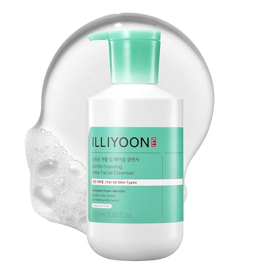Illiyoon Gentle Deep Facial Cleanser | Low pH Gel-to-Foam Face Wash for Sensitive Skin, Hydrating Gel Cleanser & Daily Makeup Remover, Korean Skincare, 8.45 fl.oz.