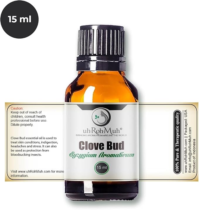 Clove Bud Essential Oil - Steam Distilled 100% Pure Eugenia Caryophyllus Clove Oil for Diffuser, Aromatherapy, Massage, DIY Skincare Hair Care, Warm Spicy Fragrance Natural - Indonesia - 15 ml