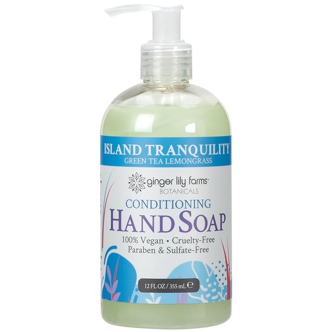 Ginger Lily Farms Botanicals Conditioning Liquid Hand Soap, Island Tranquility, 100% Vegan & Cruelty-Free, Green Tea Lemongrass Scent, 12 Fl Oz (Pack of 6)