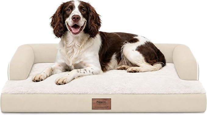 Orthopedic Waterproof Dog Bed with Bolster for Extra Large Size Dogs | Pillow Support for Neck Relief, Egg Crate Foam, Waterproof Liner, Anti-Slip Bottom, Removable Bolster Cover, 48 x 33 Inch