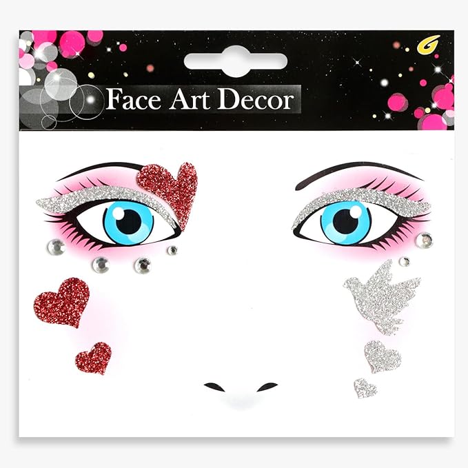 Valentine Face Gems Face Jewels Stickers Red Love Heart Lip Self Adhesive Eye Body Face Nail Hair Crystal Rhinestones for Makeup Festival Glitter Face Art Decor 2Sheets (style5)