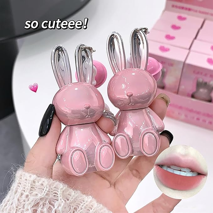 3 Colors Matte Liquid Lipstick, Cute Rabbit Key Chain Lip Gloss, Lightweight Matte Finish Lip Stain Full Coverage Korean Makeup for Girls（#1,#5,#6）