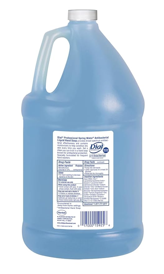 Dial Antibacterial Defense Liquid Hand Soap + Aloe, Spring Water Scent, 1 Gallon Hand Soap Refill, Dermatologist-Tested, Gentle Formula