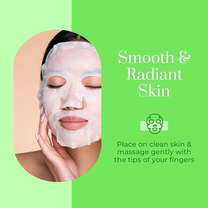 Clear Beauty Cucumber & Aloe Moisturizing Face Mask - Dermatologist Tested, Soothes Irritated Skin, Reduces Wrinkles & Fine Lines, Hydrating, Cruelty-Free Korean Skin Care - All Skin Types - 4 Pack