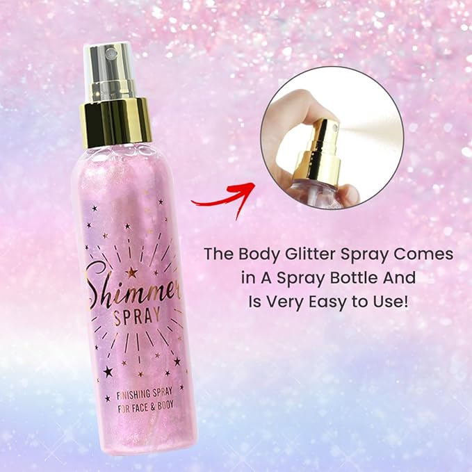 Glitter Spray for Hair and Body, Glitter Body Spray, Glitter Spray for Clothes, Quick-Drying Waterproofing Body Shimmer Suitable for Festival Rave 3.72fl Oz (Pink, 3.72 fl oz)