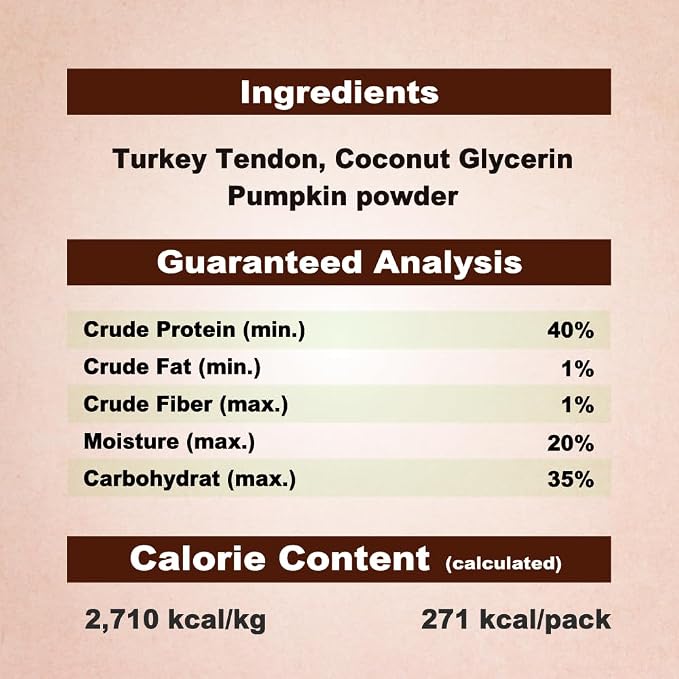 AFreschi Turkey Tendons Dog Treats, Soft Strips with Pumpkin, 3.5 oz | Rawhide-Free Puppy Chews