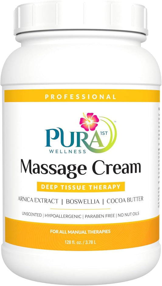 Deep Tissue Therapy 1 Gallon Massage Cream, Professional, Massage Therapy, Unscented, Natural Ingredients, Skin Hydrating, Moisturizing, Muscle Relief, for Bruising, Recovery, Soothing