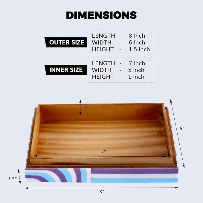 Handicrafts Home Large Decorative Storage Box with Lid– 8x6x1.5” Coffee Table Organizer, Keepsake-Decorative Boxes for Home Decor, Stylish Decorative Box for Office Décor-Carnaby Hip