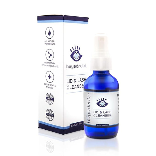 Lid and Lash Cleanser – 2oz Glass Bottle – Pure Hypochlorous Acid Spray for Soothing Dry Eye Irritation – Daily Eyelid & Lash Cleanser