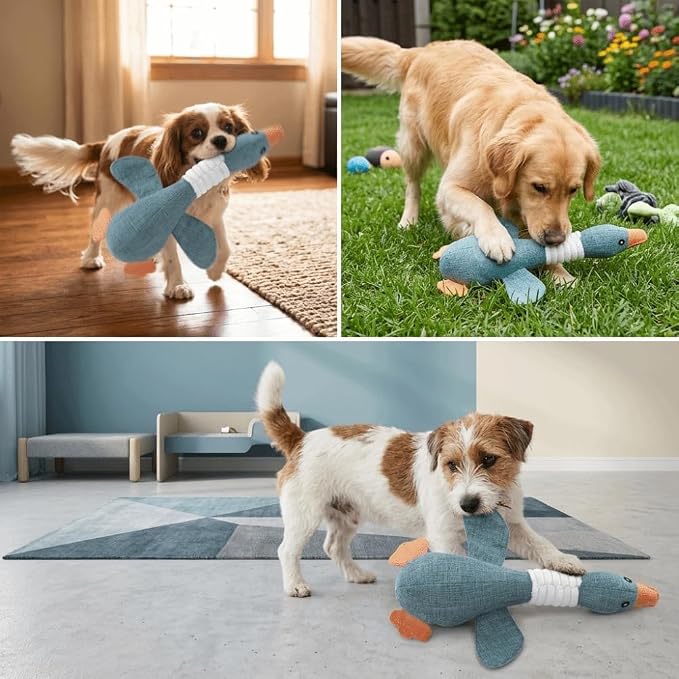Squeaky Goose Dog Toy, Cotton Linen Blend Chew Toy for Small Medium Dogs and Cats, Interactive Play Toy with Teeth Cleaning Function(Grey)