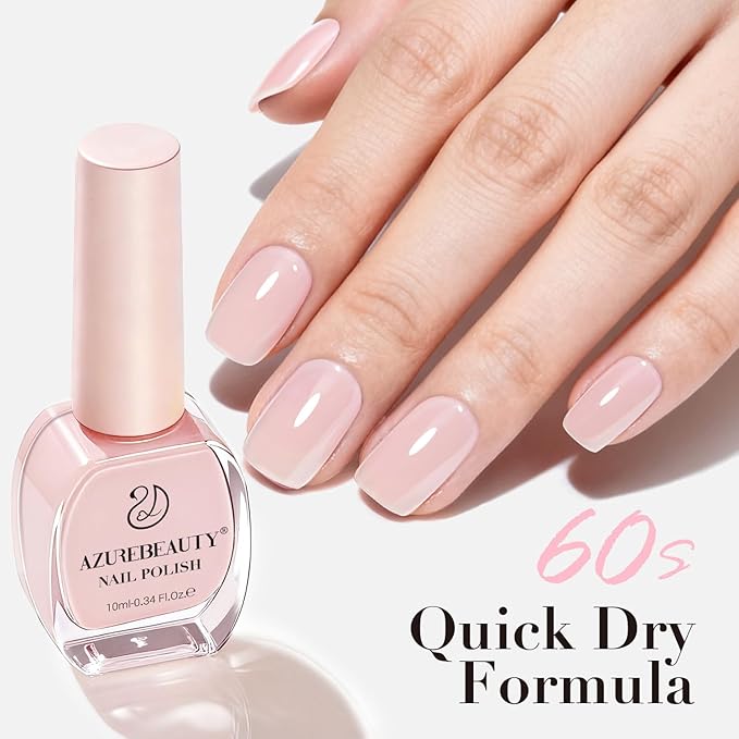AZUREBEAUTY Jelly Pink Nail Polish Sheer Light Peach Translucent Color Quick Dry Natural Regular FingerNail Polish no Gel Home Salon DIY Women Gift