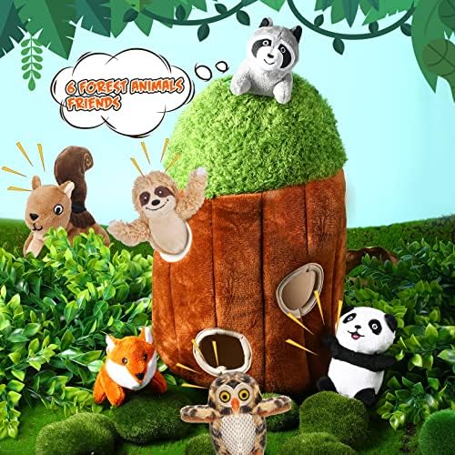 Skylety 7 Pieces Hide and Seek Dog Toys Activity Puppy Chew Squeaky Toys Plush Stuffing Woodland Stuffing with Squeakers for Small Medium Pets Dogs Puppy Gift(Cute,Medium)