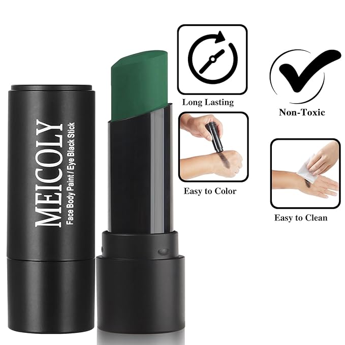 MEICOLY Green Face Body Paint Stick,Christmas Stocking Stuffers,Green Face Paint for Halloween SFX Witch Elphaba Makeup,Camo Hulk Face Painting,Eye Black Stick for Baseball Softball Football Lacrosse