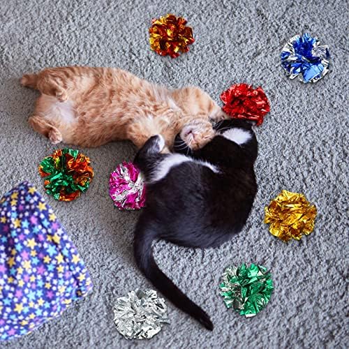 Silkfly 50 Pcs Cat Crinkle Balls Toys 2.36" Interactive Colorful