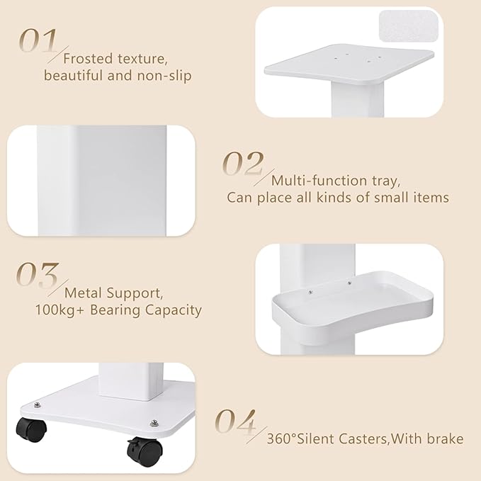 Beauty Trolley Cart with Wheels, 3 Tier Aluminum Beauty Rolling Cart, Hair Salon, Spa Salon, Vacuum Therapy Machine Trolley, Load 135lbs, 26.7 x 13.8 x 15 inch