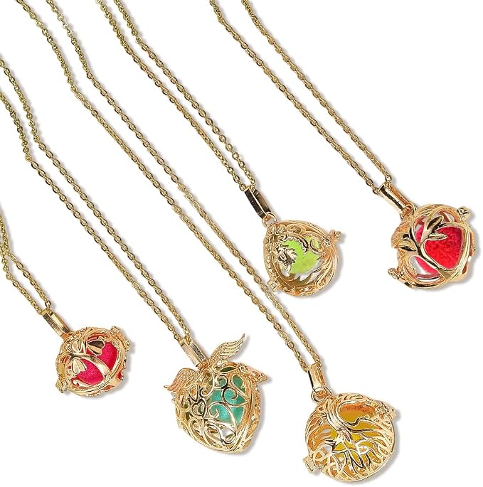 SUNNYCLUE 1 Box 5Pcs Aromatherapy Necklaces Diffuser Necklace with 20Pcs Pom Pom Ball Tree of Life Angel Essential Oil Diffuser Jewelry 304 Stainless Steel Hollow Bead Cage Pendants for Women Gifts