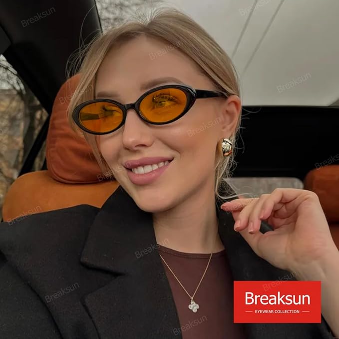 Breaksun Retro Oval Sunglasses for Women Men Fashion Small Oval Sunglasses 90s Vintage Shades