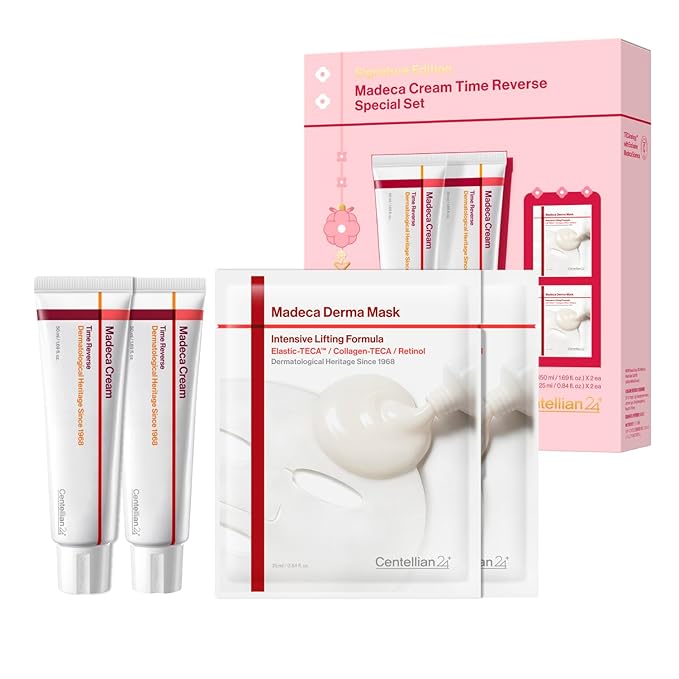 CENTELLIAN 24 Madeca Cream Time Reverse 50ml Signature Edition Set – 2 Creams + 2 Lifting Masks, Cica Anti Aging for Wrinkles, Firming and Centella Asiatica for Sensitive Skin, Korean Skin Care
