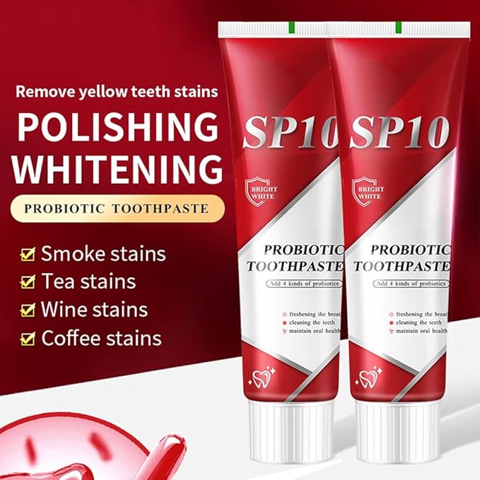 SP 10 Probiotic Whitening Toothpaste, Natural Oral Care with Probiotics for Whiter Teeth, Fresh Breath & Gum Health