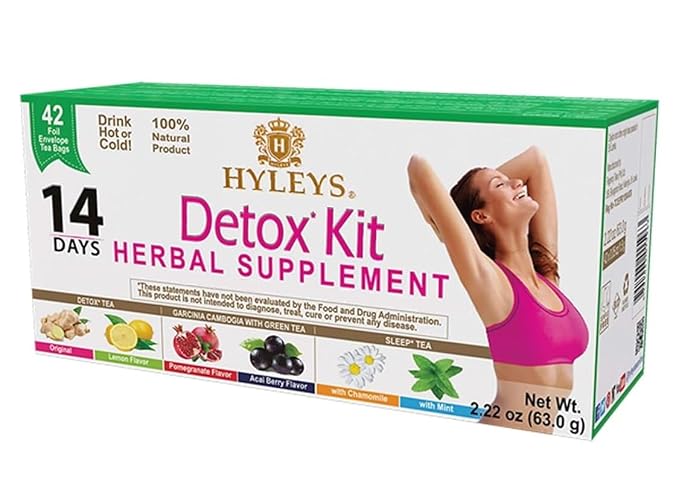 Hyleys Detox Tea 14 Day Cleanse Kit – 42 Tea Bags – Herbal Supplement with Garcinia Cambogia, Green Tea, Mint, Chamomile – Supports Detox, Weight Loss, and Sleep