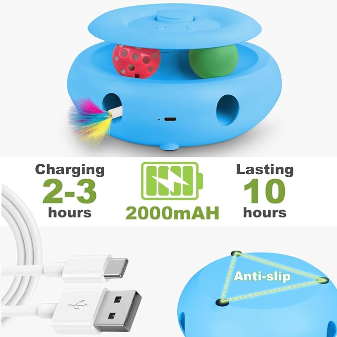 Interactive Cat Toy for Indoor Cats, 3-in-1 Automatic Kitten Toys with Fluttering Butterfly, Ambush Feather and Track Balls, USB Rechargeable Cat Enrichment & Exercise Toy