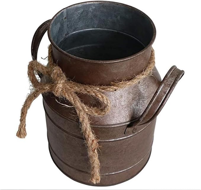 Vintage Rustic Antique Decorative Flower Vase,Shabby Chic Classy Designed Metal Vase,Primitive Distressed Iron Vase Bucket for Home Decor,Birthday Gift,Wedding,Party(4.4" L x 3.5" W x 5.9" H)