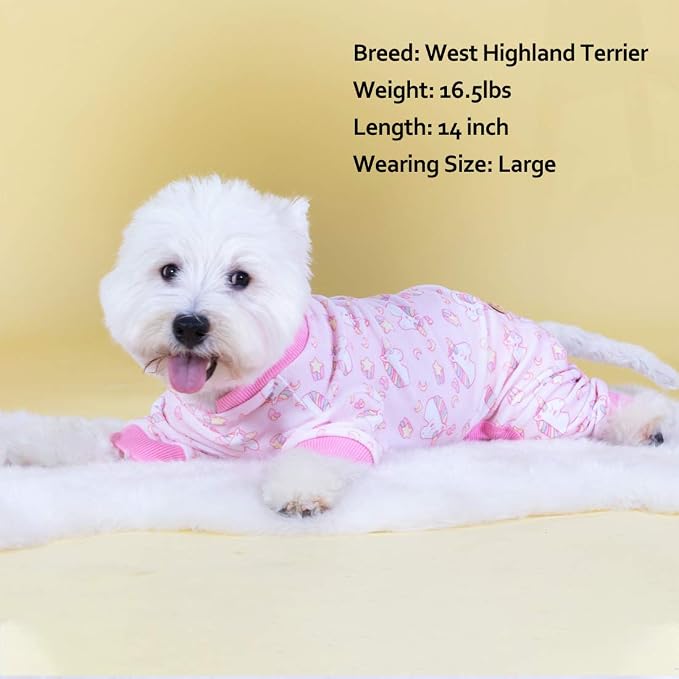 KYEESE Velvet Dog Pajamas for Small Dogs Soft Onesie Shirt, Unicorn Pink | 4-Way Stretch, Lightweight & Breathable, Reduces Shedding, Gentle on Sensitive Skin, Recovery Support, Easy Potty Breaks