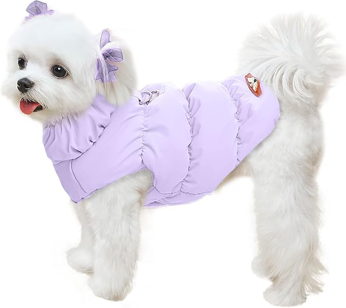 ABRRLO Winter Warm Dog Jacket for Small Medium Dogs Cat Cold Weather Coats with Harness Paded Dogs Fleece Vest Waterproof Windproof Dog Snow Jacket Pet Puppy Clothes (Purple,S)