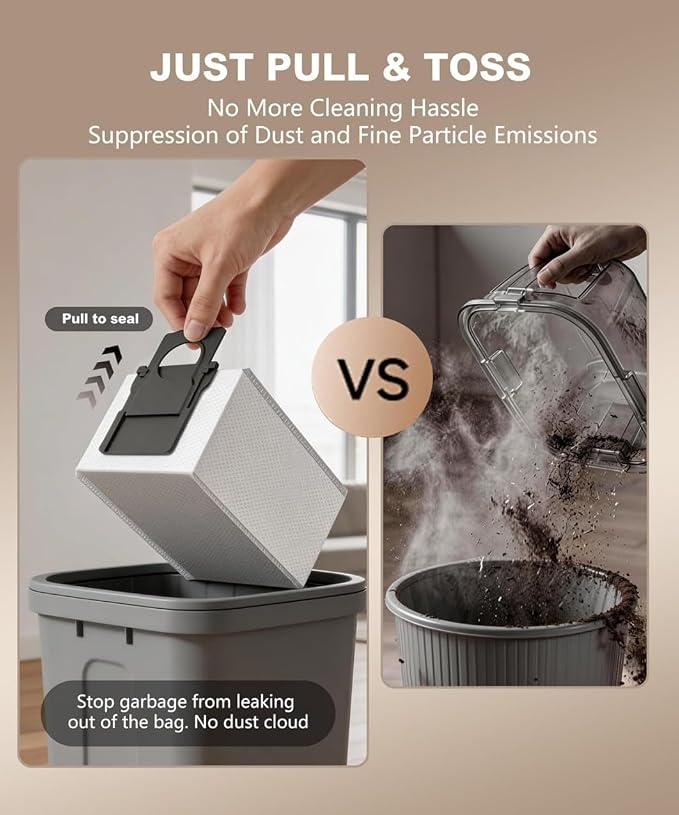 Touchless Vacuum Dustpan, 26kPa Suction, Bagged, Auto/Manual Mode | with 5 Replaceable Dust Bags, Up to 3-Months of Hands-free Cleaning, Ideal for Pet Hair, Kitchen, and Salon, Black