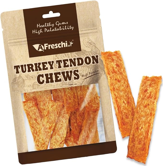 AFreschi Turkey Tendons Dog Treats, Sliced, 3.5 oz | Rawhide-Free Puppy Chews