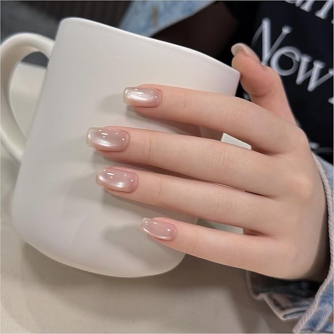 GAOY Nude Glassy Cat Eye Gel Nail Polish, 16ml Glitter Holographic Nail Polish with Magnet, Reflective Translucent UV Light Cure, 3107 Oatmeal Veil