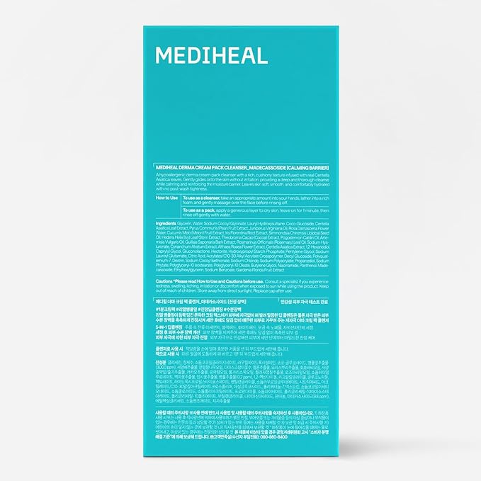 Mediheal Derma Cream Pack Cleanser [Madecassoside] - 1 Minute Mask to Foam Cleanser - Deep Cleansing & Pore Cleansing Effect - Smooth Texture Care - Hydrating & Non-Irritating Formula (4.06 fl. oz.)