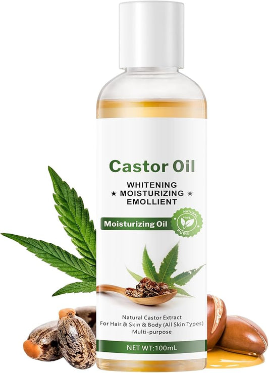 Castor Oil with Squalane, Jojoba & Olive Oils - Glow Moisturizing Emollient for Hair, Skin & Body, Multi-Purpose Moisturizer with Natural Antioxidants, 3.38 Fl Oz