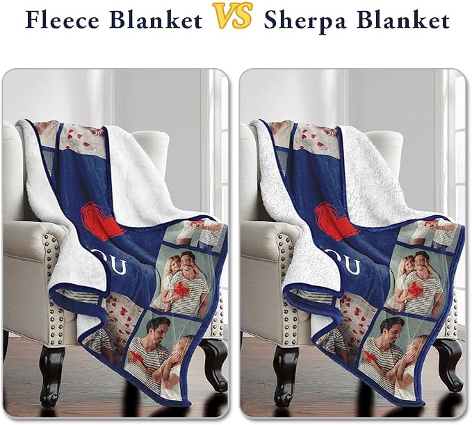 Ships Next Day, Custom Sherpa Fleece Blanket with Photos Text Soft Warm Custom Blanket Personalized Couples Gifts for Boyfriend Girlfriend Customized Picture Blanket Gifts for Christmas Valentines Day