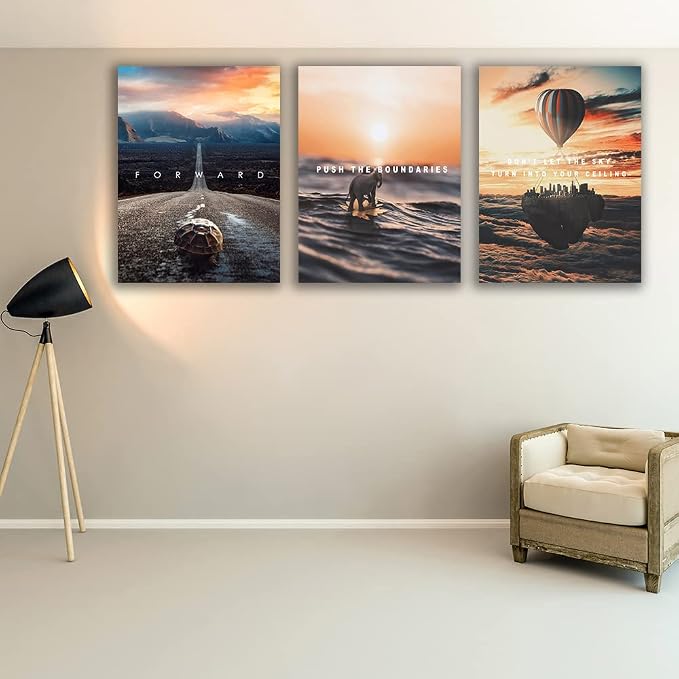 Motivational Wall Decor Poster Inspirational Wall Art 3 Pieces Canvas Wall Painting Framed Artwork for Living Room Bedroom Office Home Decor Prints Pictures Wall Decor Ready to Hang 60''Wx 28''H