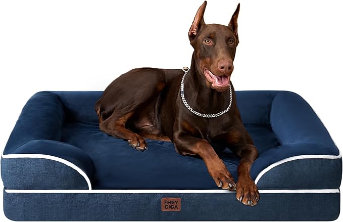 EHEYCIGA Orthopedic XXL Dog Bed, Waterproof Washable XL Big Pet Bed 48" | Non-Slip Bottom and Egg-Crate Memory Foam Extra Large Pet Couch Bed with Washable Removable Cover, Navy