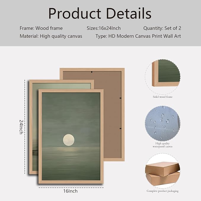 skysoon Japanese Zen Wall Art Set of 2, Sage Green Japandi Landscape Print | Japandi Scandinavian Boho Painting, Framed Picture Wall Decor for Living Room Bedroom Office 16x24 Inch