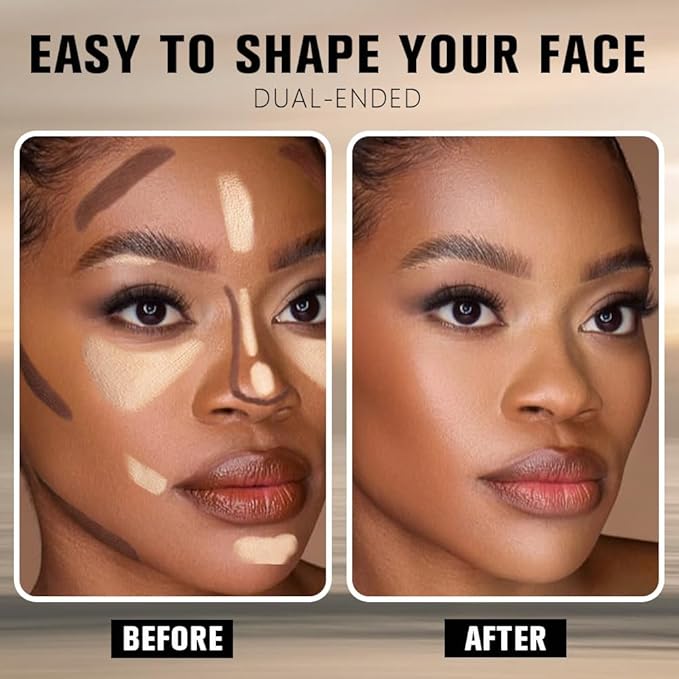 evpct Nude Brown & Nude Cream Contour Stick Face Body Makeup Dual Ended, no Transfer Waterproof 2 in 1 Cream Concealer Stick Contouring Makeup, Nose Contour Bronzer Sticks Face Highlighter Make up
