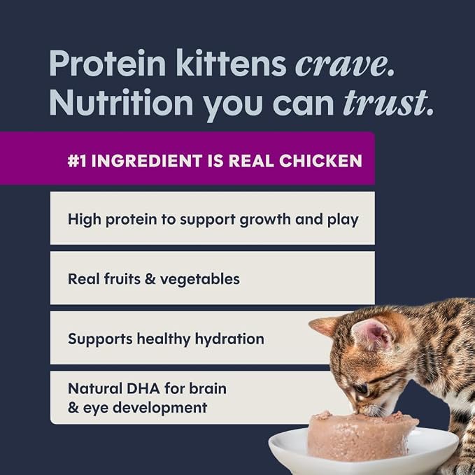 Instinct Kitten Pate Entrees, Wet Food, Real Chicken, 3 oz Cans (24 Count) | Rich & creamy pate texture, chicken, salmon & beef liver to support growth, natural DHA for healthy brain and eye development