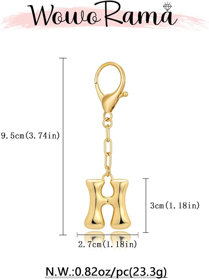 WOWORAMA Initial Letter Keychain for Women Chunky Gold Bubble Letter Bag Charm Purse Charm Personalized Keyrings Accessories