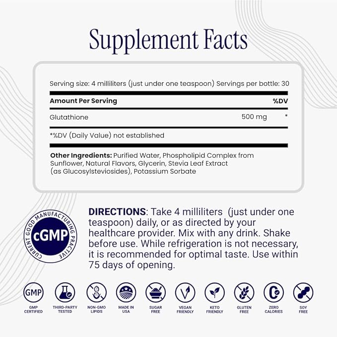 Rho Nutrition Liposomal Glutathione - Ultra High Absorption Liquid Glutathione Supplement - Supports Natural Detoxification, Immune System, Skin Health, Mental Clarity & Overall Well-Being - 6-Pack