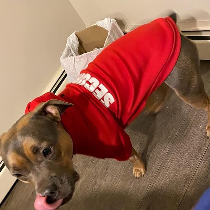 BINGPET Security Dog Hoodie, Pet Sweater Clothes with Leash Hole, Red | Warm Dog Sweatshirt for Small Medium Large Dogs, All-Season Cold Weather Comfort & Fit, Soft Winter Hooded Pullover Outfit